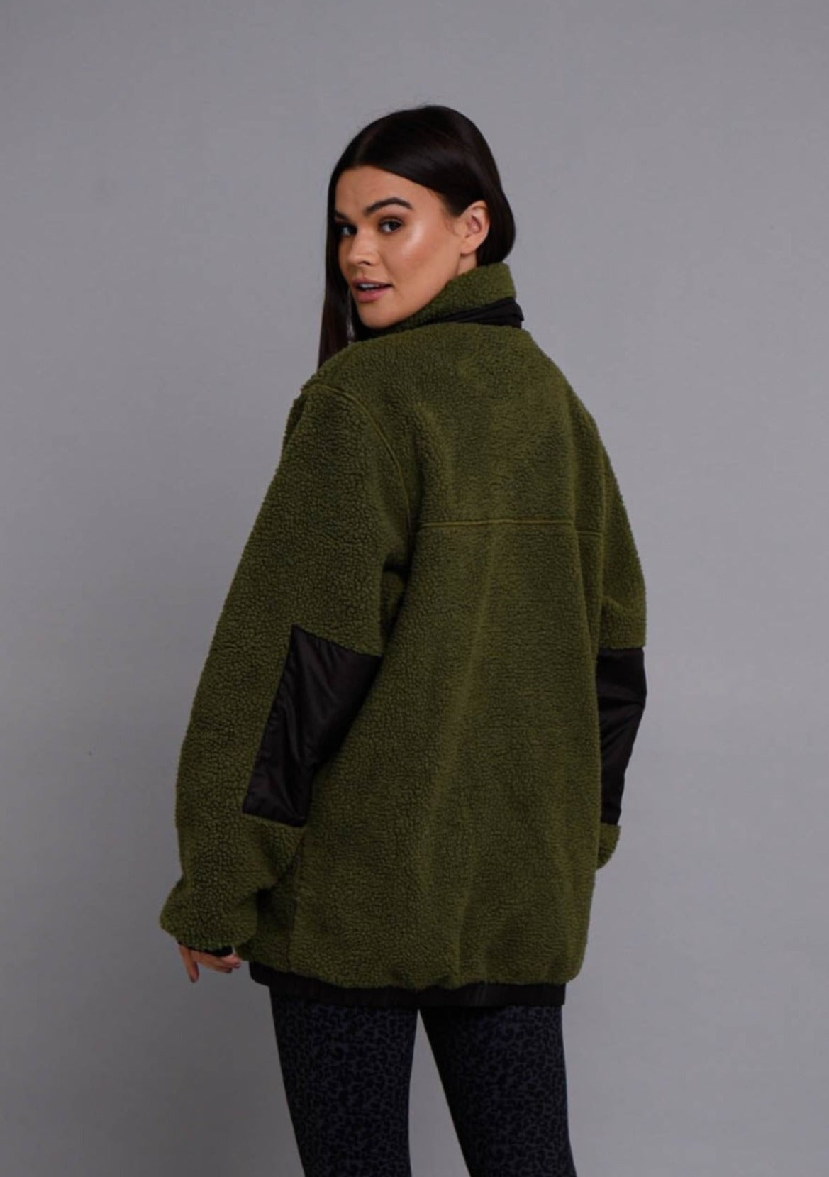 Sherpa Fleece Jacket - Khaki / Black - Women's