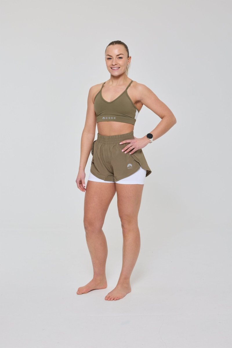 Elite 2 in 1 Running Shorts - Khaki - OOSC Clothing