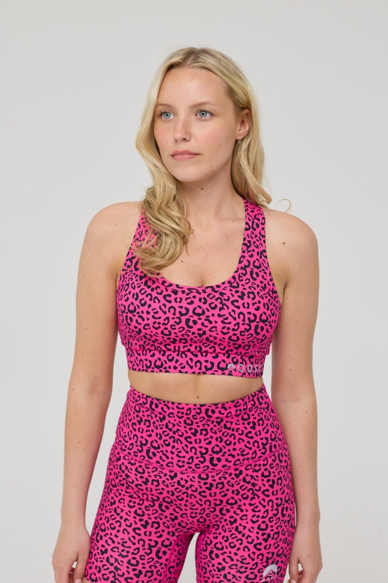 High Support Elite Crossback Sports Bra - Pink Leopard - OOSC Clothing