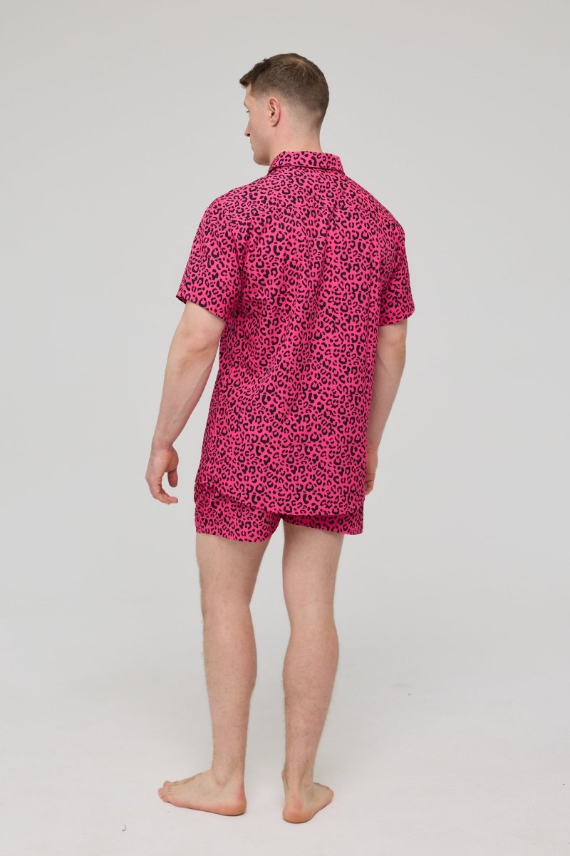 Pink Leopard Men's Short Sleeve Shirt - OOSC Clothing