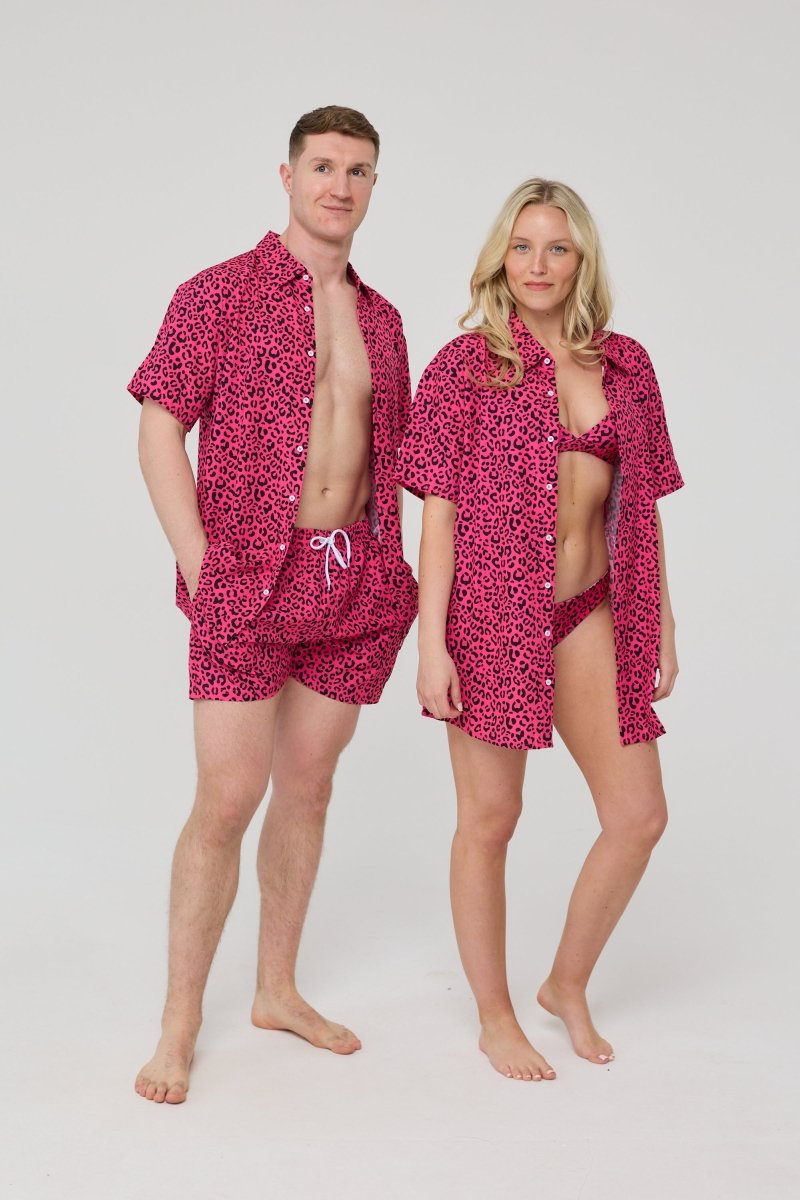 Pink Leopard Men's Short Sleeve Shirt - OOSC Clothing