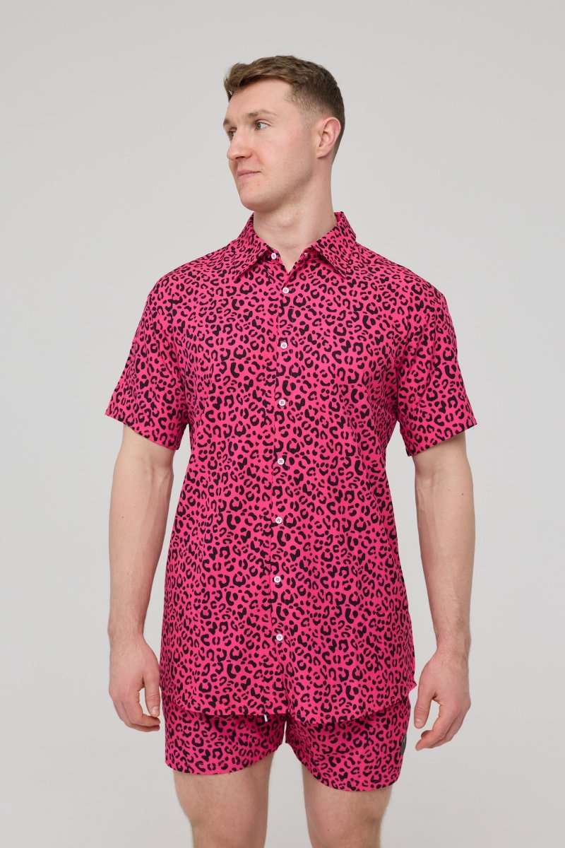 Pink Leopard Men's Short Sleeve Shirt - OOSC Clothing