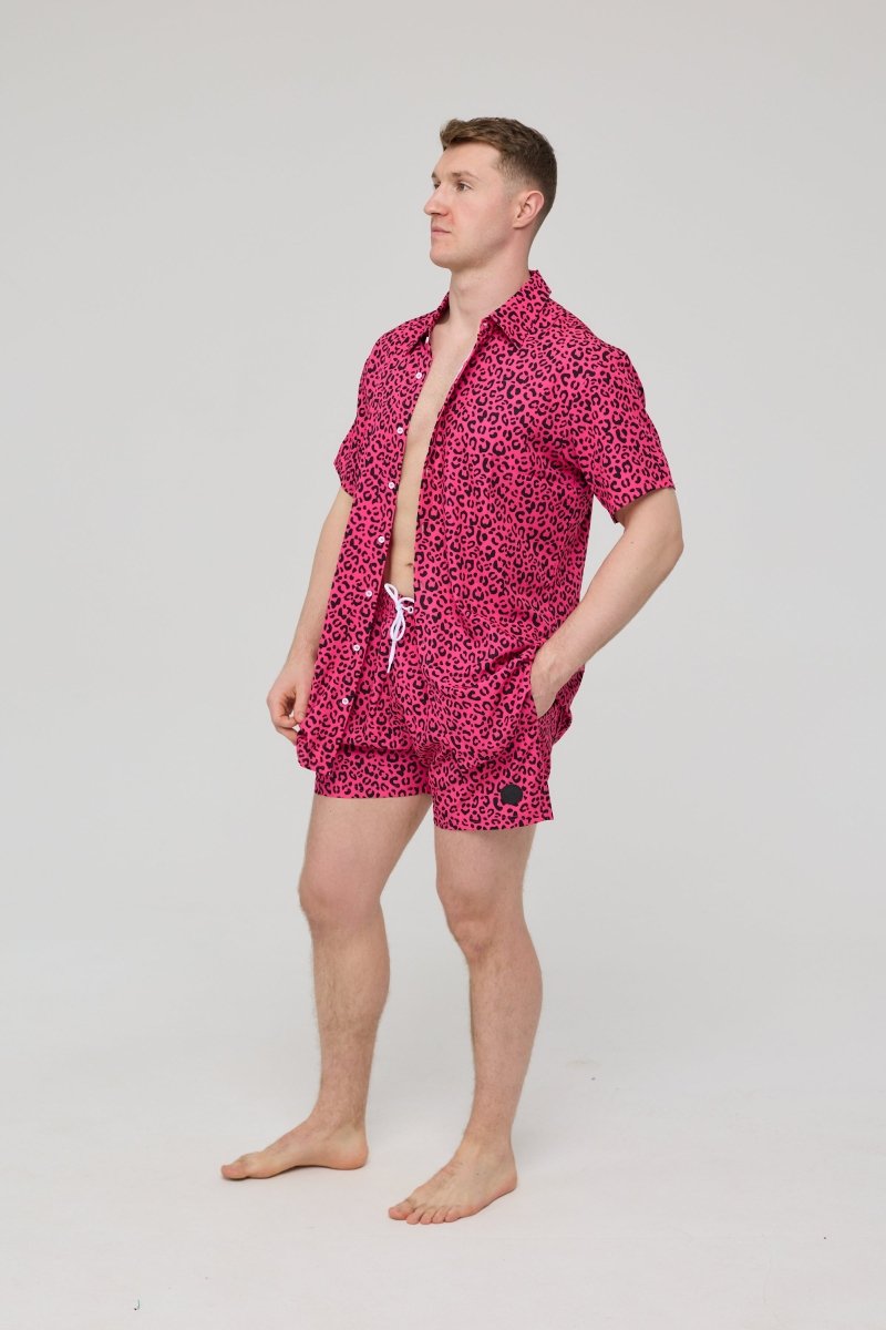 Pink Leopard Men's Swim Shorts - OOSC Clothing