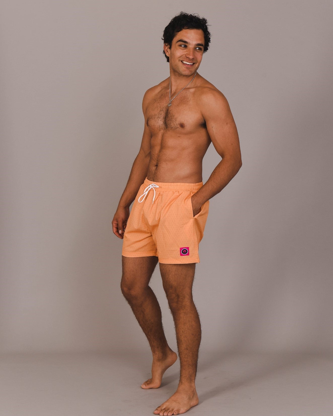 Orange Honeycomb Pattern Swim Shorts