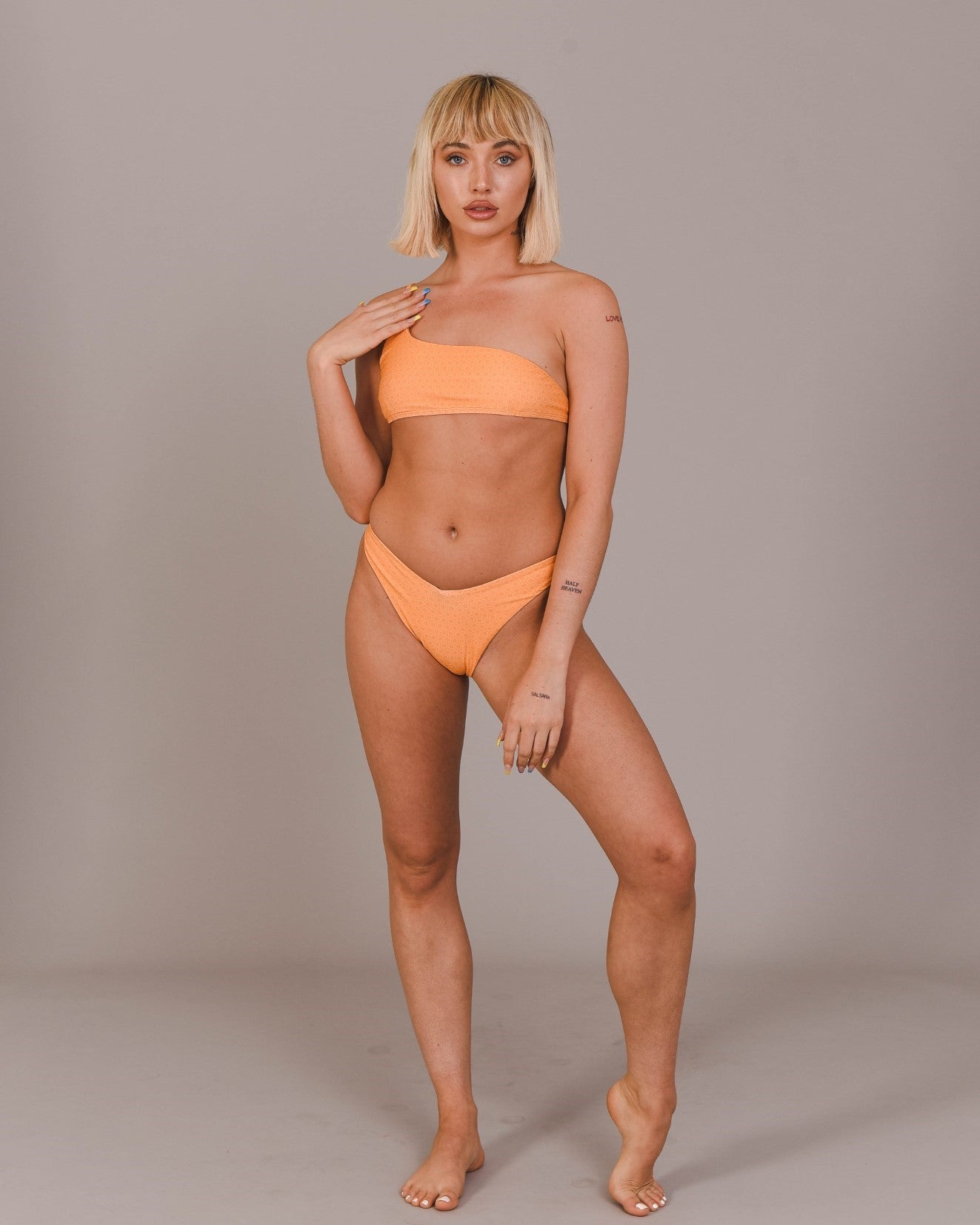 Orange Honeycomb Pattern V-Cut Bikini Bottoms