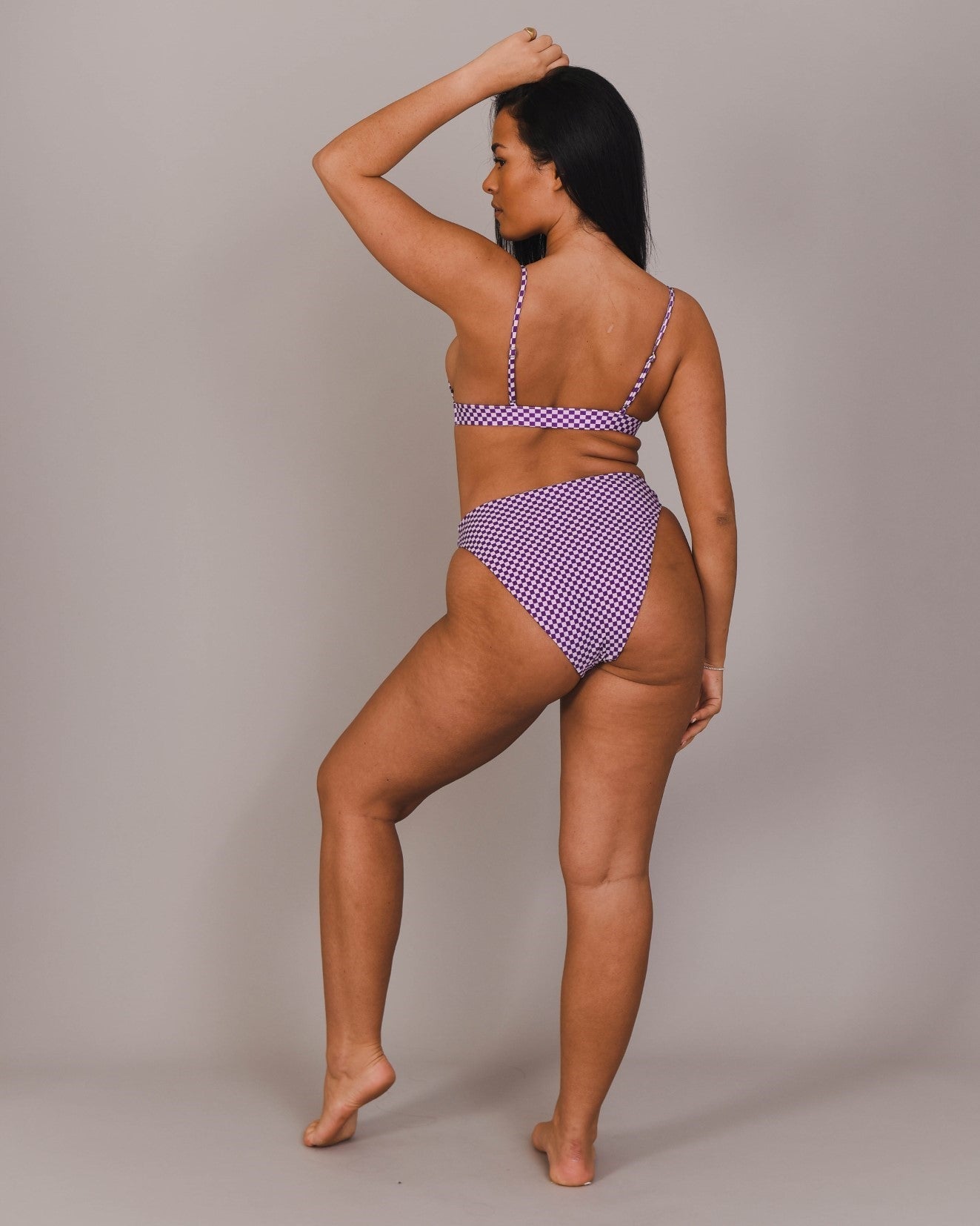 Purple Checkerboard High Waist Bikini Bottoms