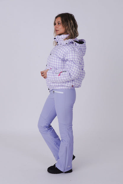 Purple Houndstooth Chic Puffer Jacket