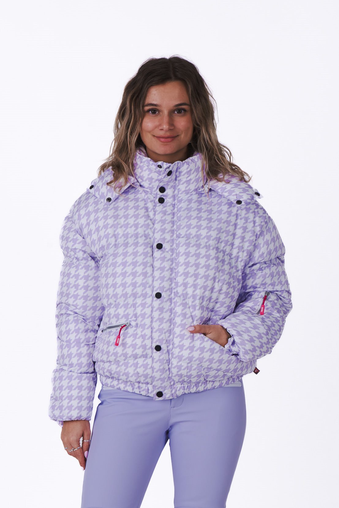 Purple Houndstooth Chic Puffer Jacket