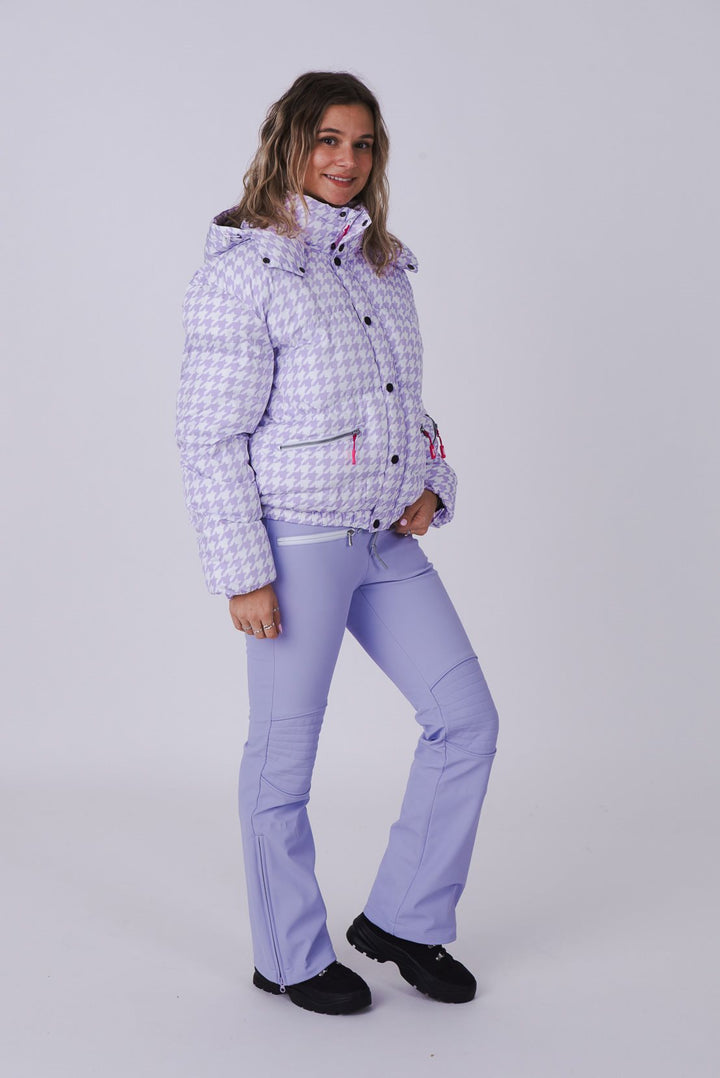 Purple Houndstooth Chic Puffer Jacket