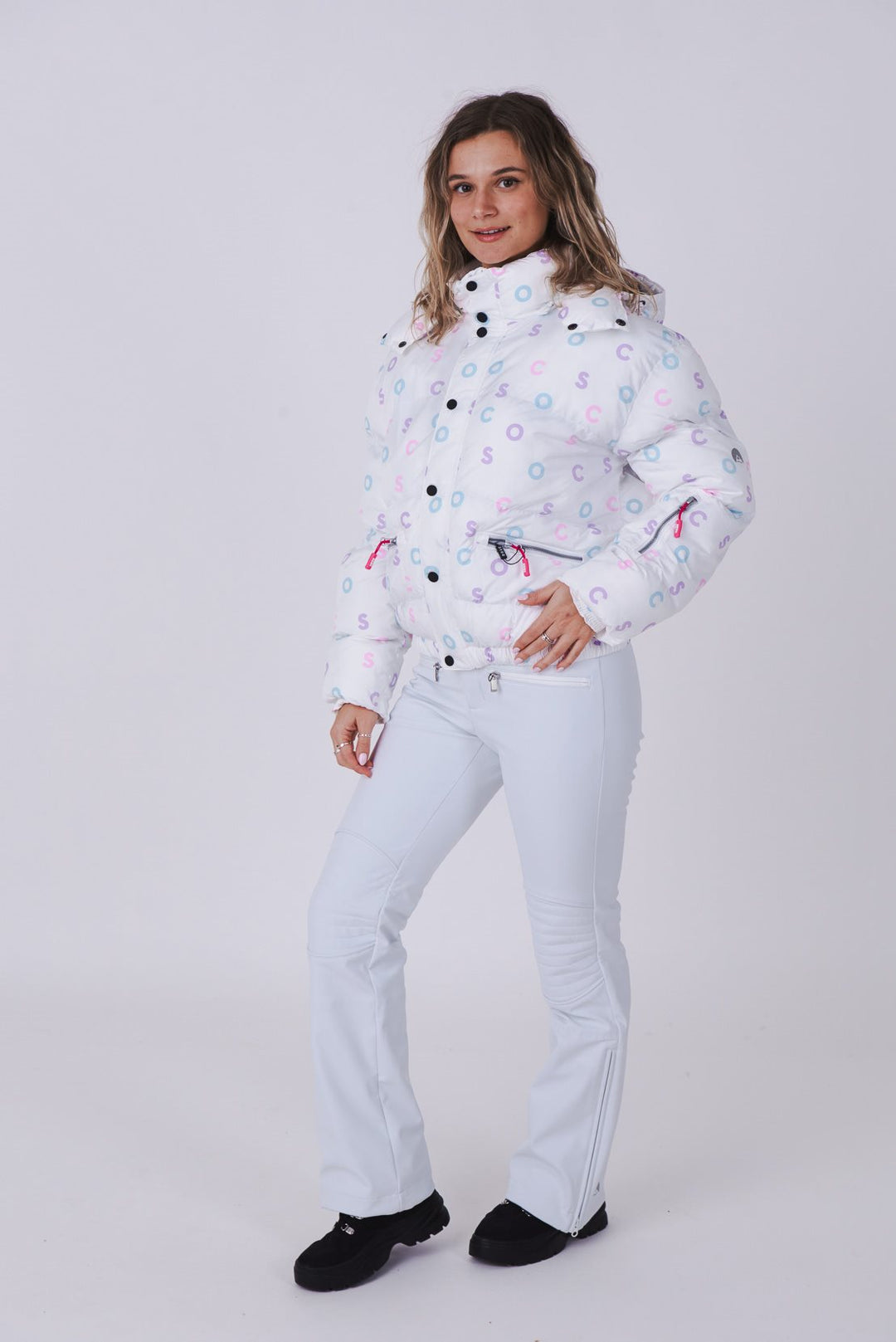 White OOSC Print Chic Puffer Jacket