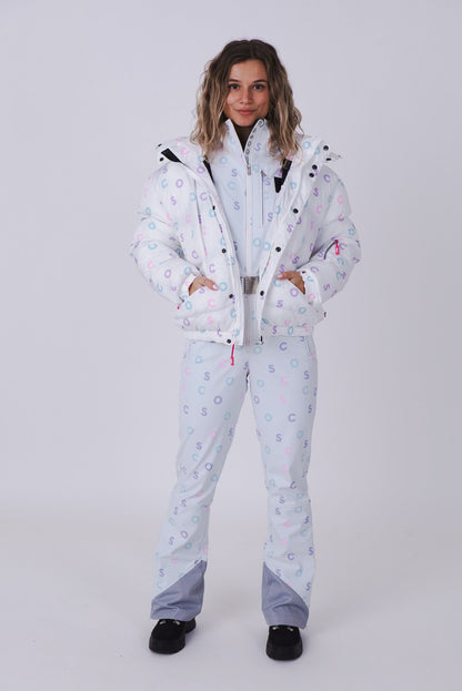 White OOSC Print Chic Puffer Jacket