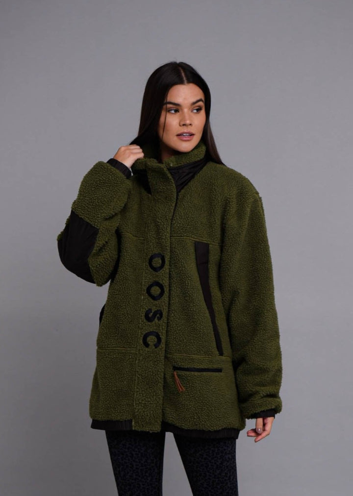 Sherpa Fleece Jacket - Khaki / Black - Women's