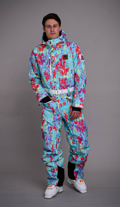 neon tie dye leaf print oosc ski suit