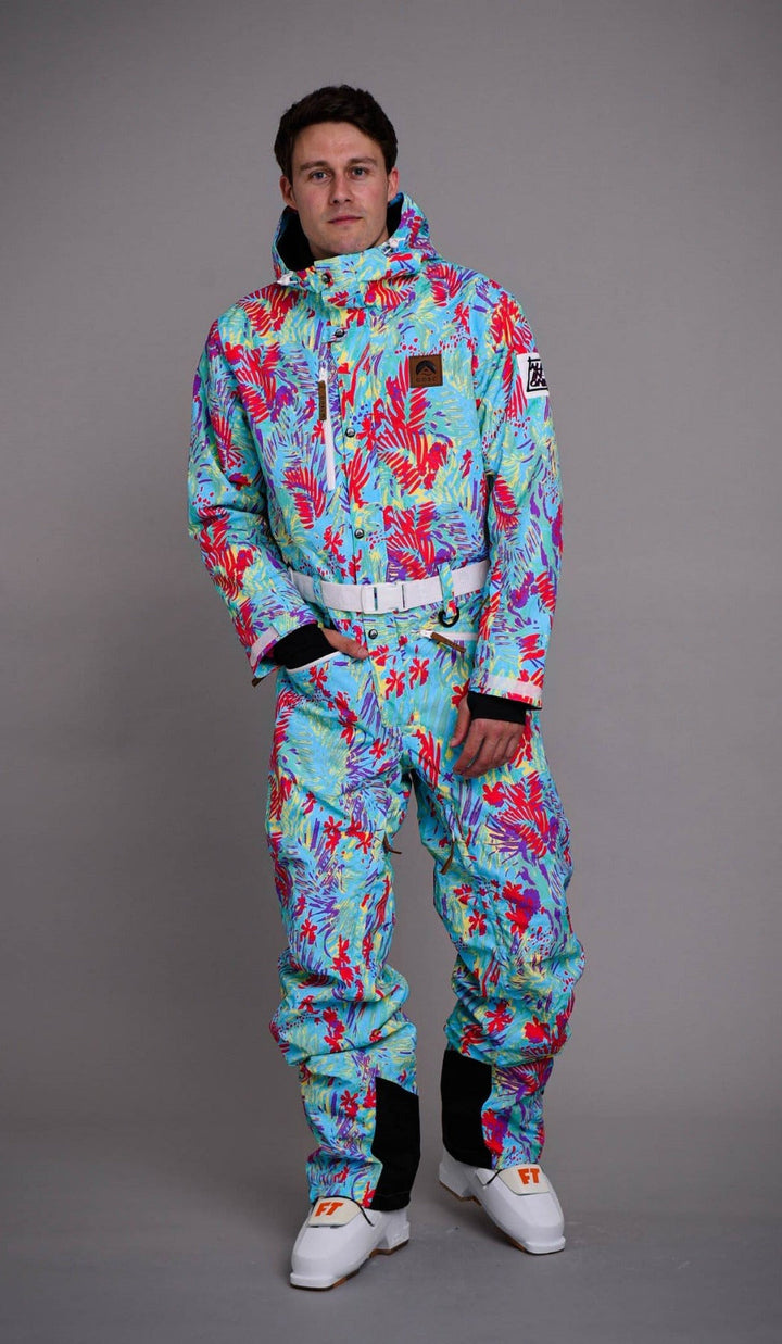 neon tie dye leaf print oosc ski suit