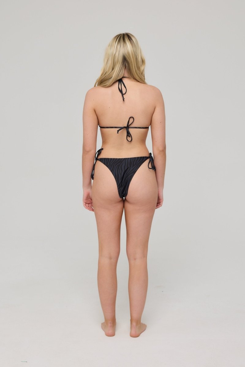 Black Tiger Tie Side Bikini Bottoms - OOSC Clothing