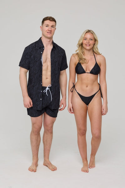 Black Tiger Tie Side Bikini Bottoms - OOSC Clothing