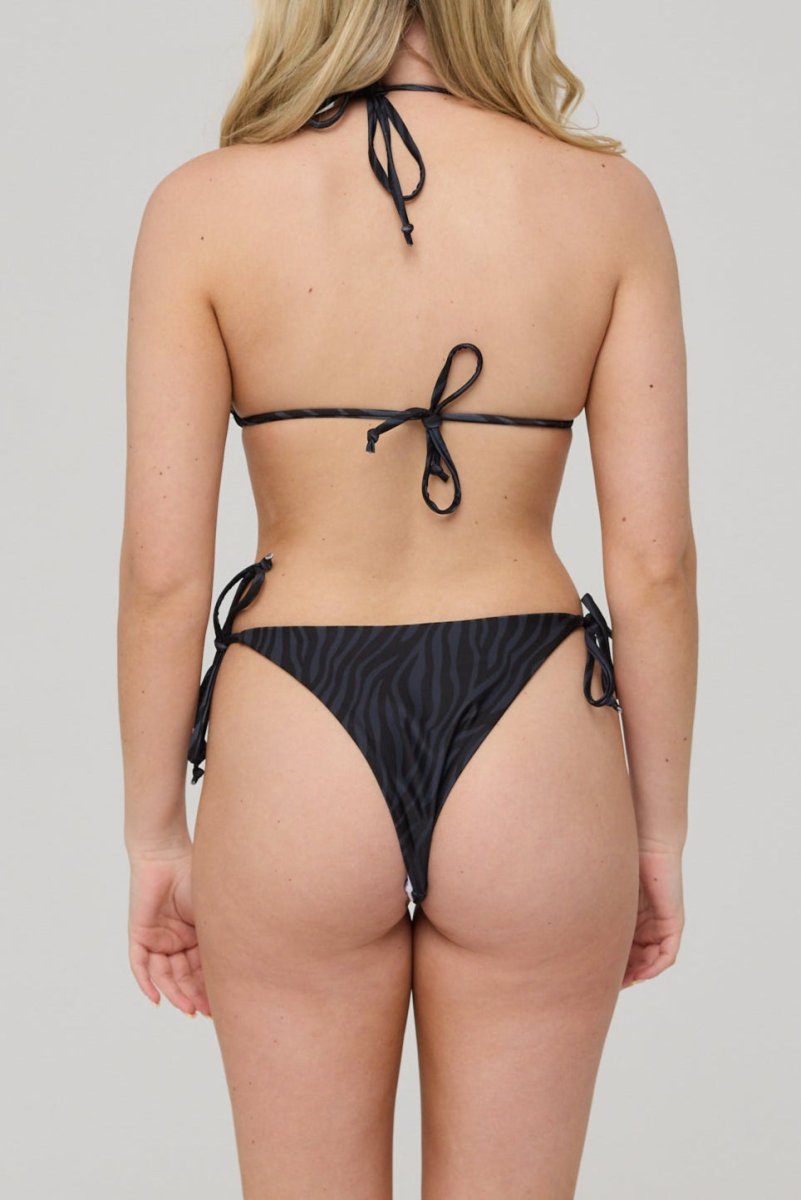 Black Tiger Tie Side Bikini Bottoms - OOSC Clothing