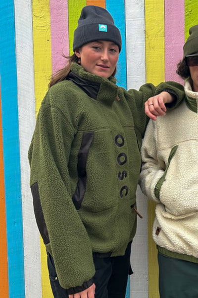 Sherpa Fleece Jacket - Khaki / Black - Women's