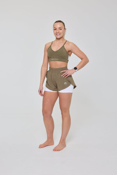 Elite 2 in 1 Running Shorts - Khaki - OOSC Clothing