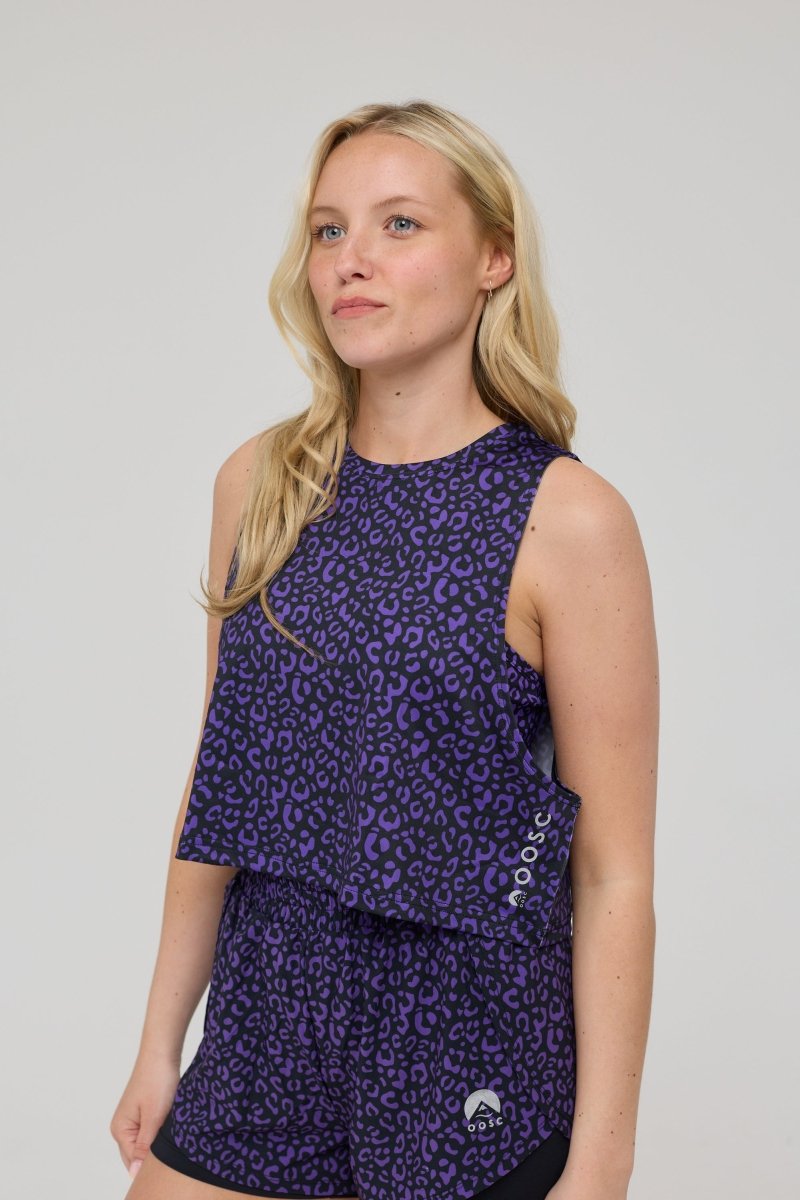 Infinite Cropped Tank Top - Purple Leopard - OOSC Clothing