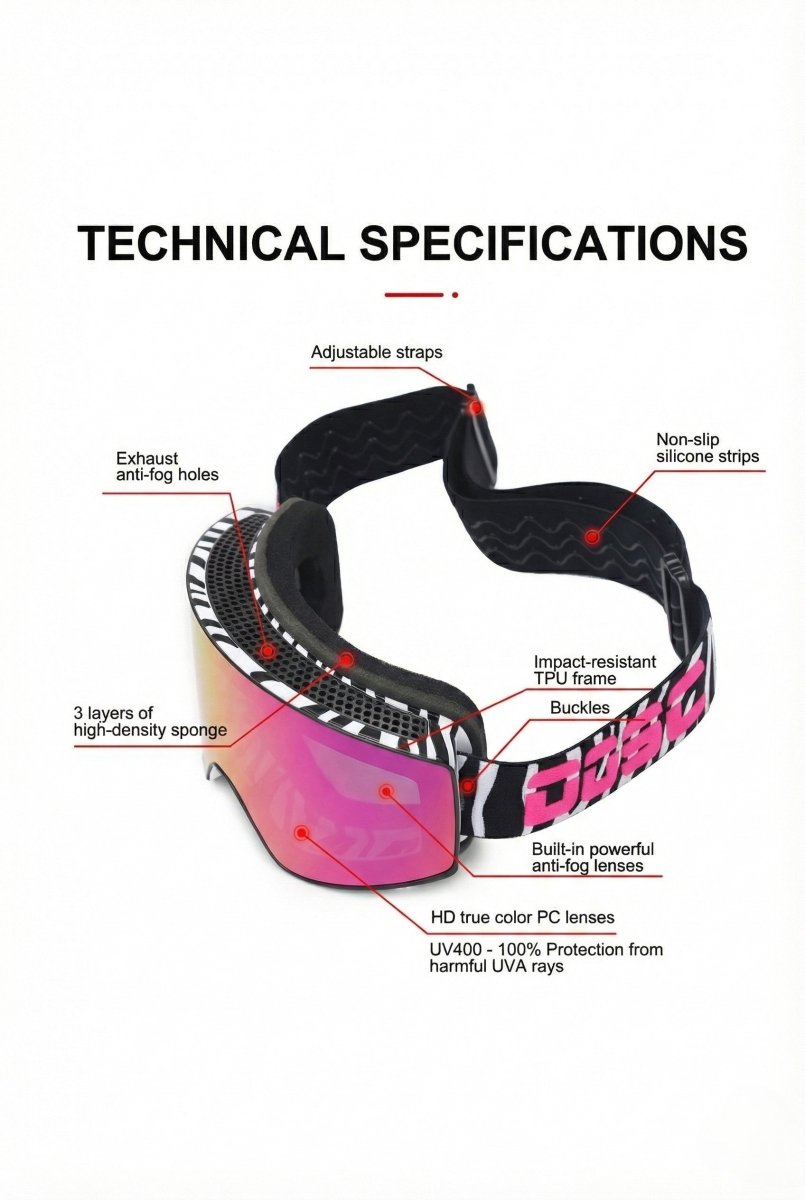 OOSC Boldsight® Ski & Snowboard Goggles - Pink Leopard Print