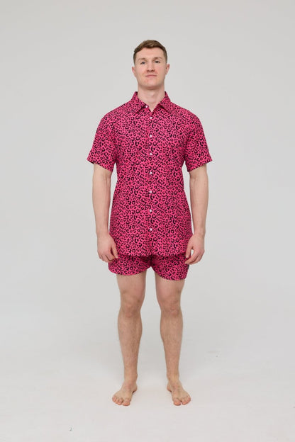 Pink Leopard Men's Short Sleeve Shirt - OOSC Clothing