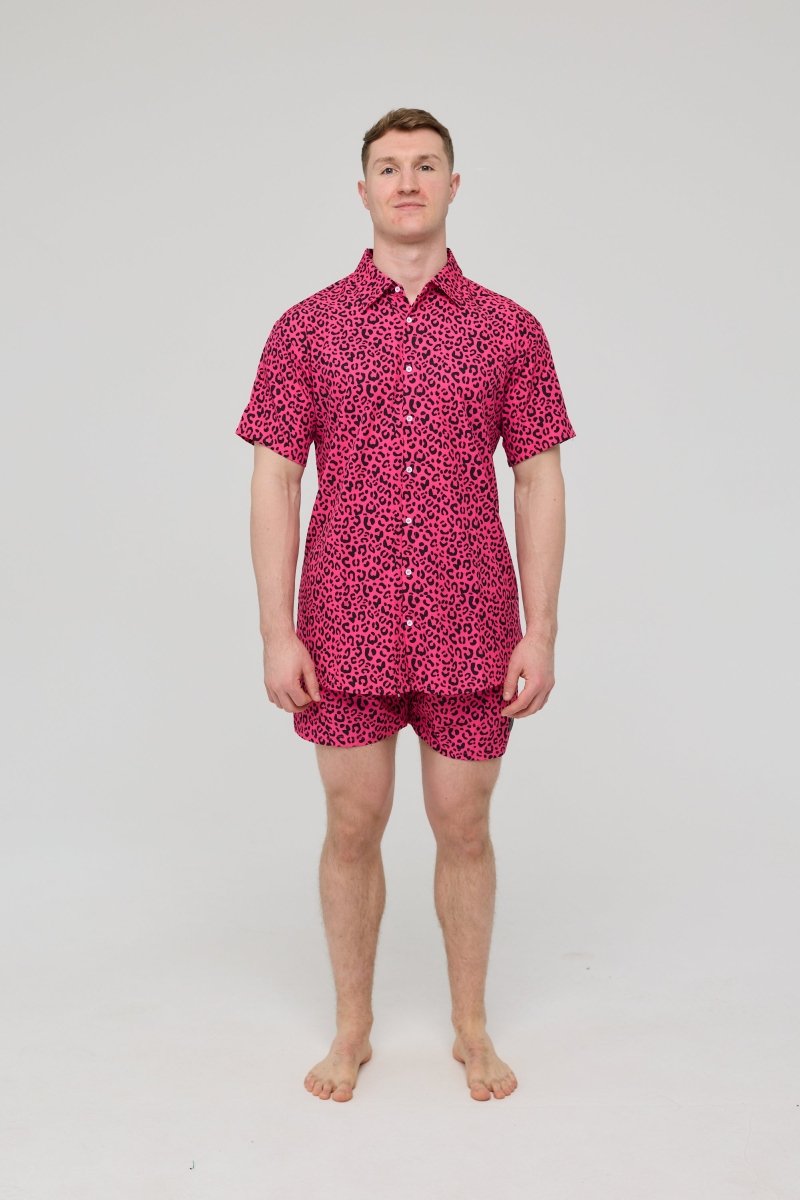 Pink Leopard Men's Short Sleeve Shirt - OOSC Clothing