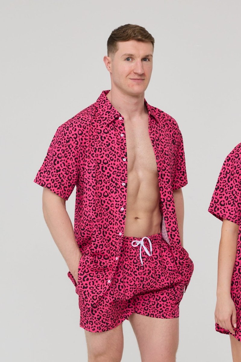 Pink Leopard Men's Short Sleeve Shirt - OOSC Clothing