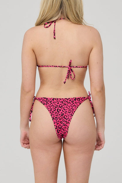 Pink Leopard Tie Side Bikini Bottoms - OOSC Clothing