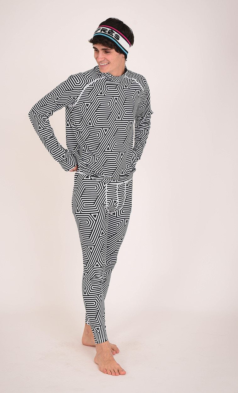 Fall Line Black & White Mens Baselayer Top