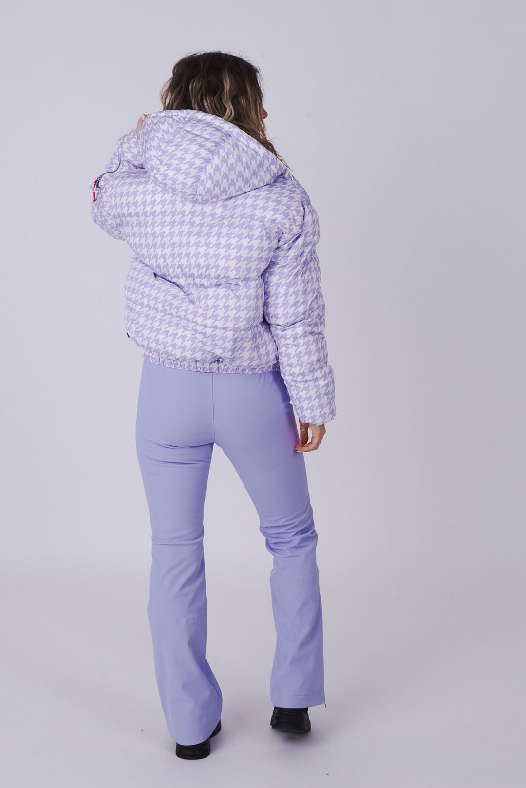 Purple Houndstooth Chic Puffer Jacket