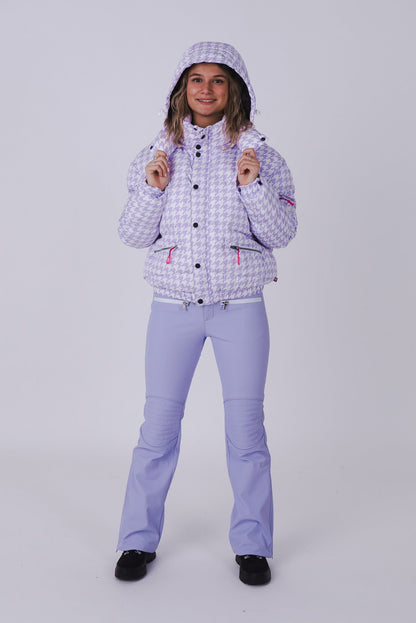 Purple Houndstooth Chic Puffer Jacket