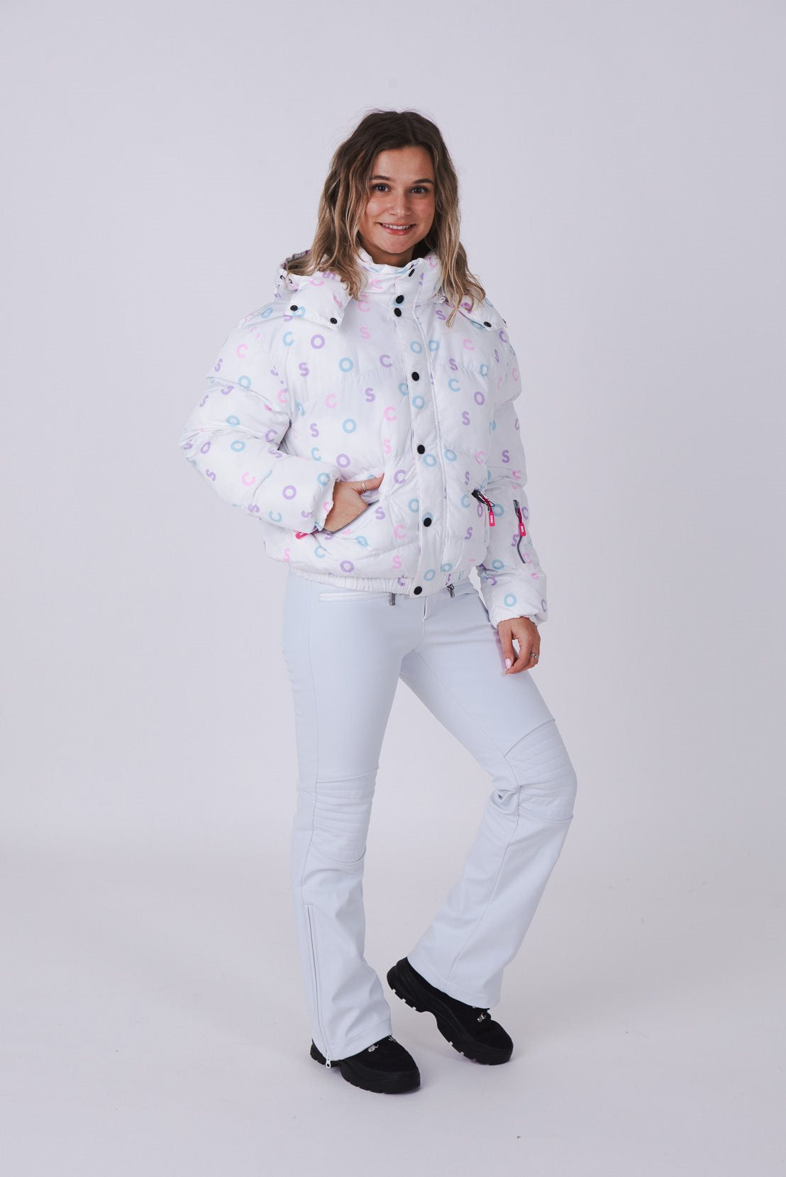 White OOSC Print Chic Puffer Jacket