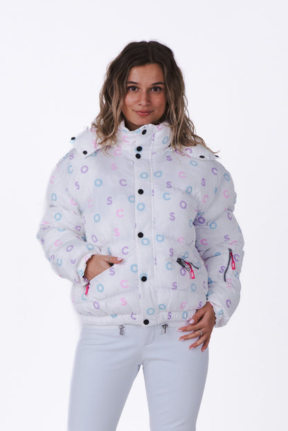 White OOSC Print Chic Puffer Jacket