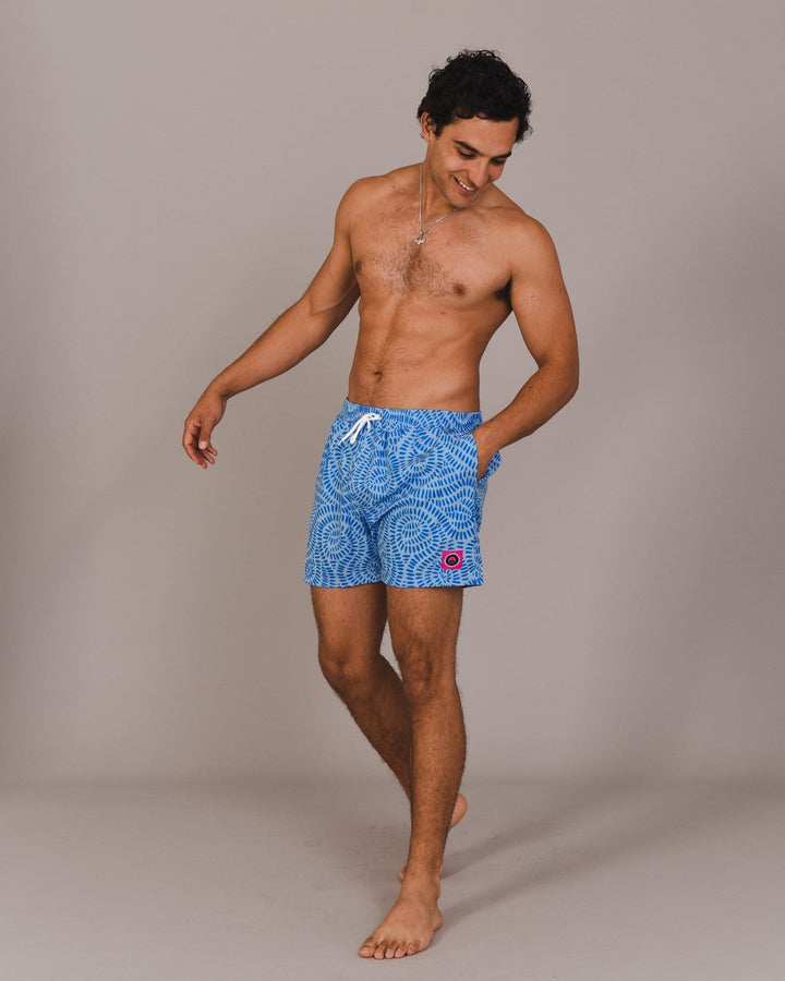 Blue Swirl Pattern Swim Shorts