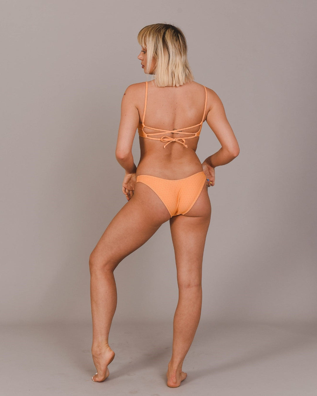Orange Honeycomb Lace Up Crop Bikini Top