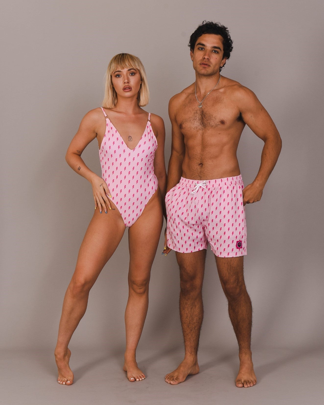 Pink Lightening Bolt Print Couples Set