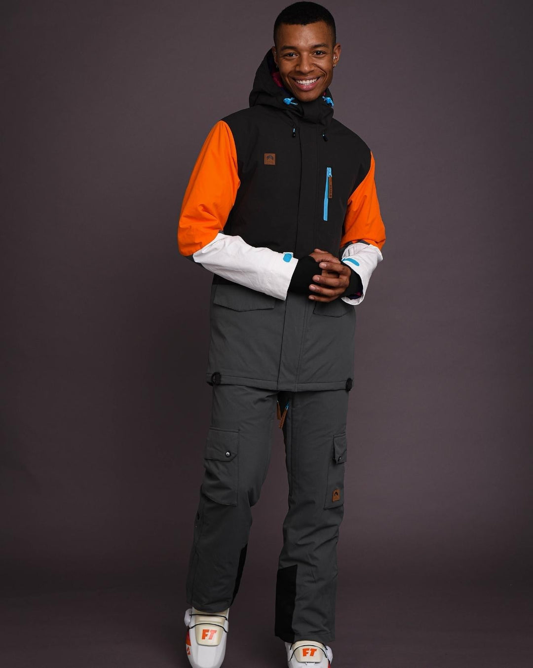 Yeh Man Men's Ski & Snowboard Jacket - Black, Grey & Orange