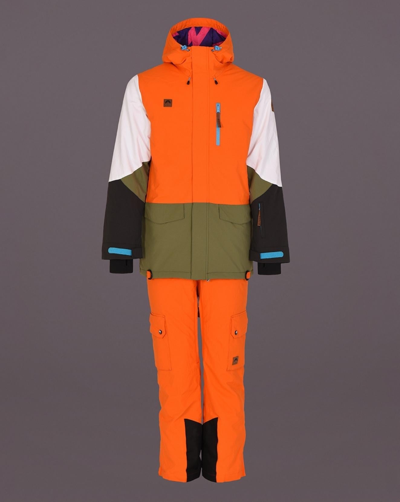 Yeh Man Men's Ski & Snowboard Jacket - Orange, Khaki & White