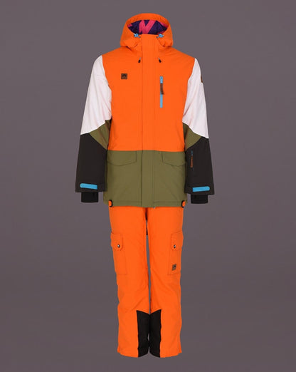 Yeh Man Men's Ski & Snowboard Jacket - Orange, Khaki & White