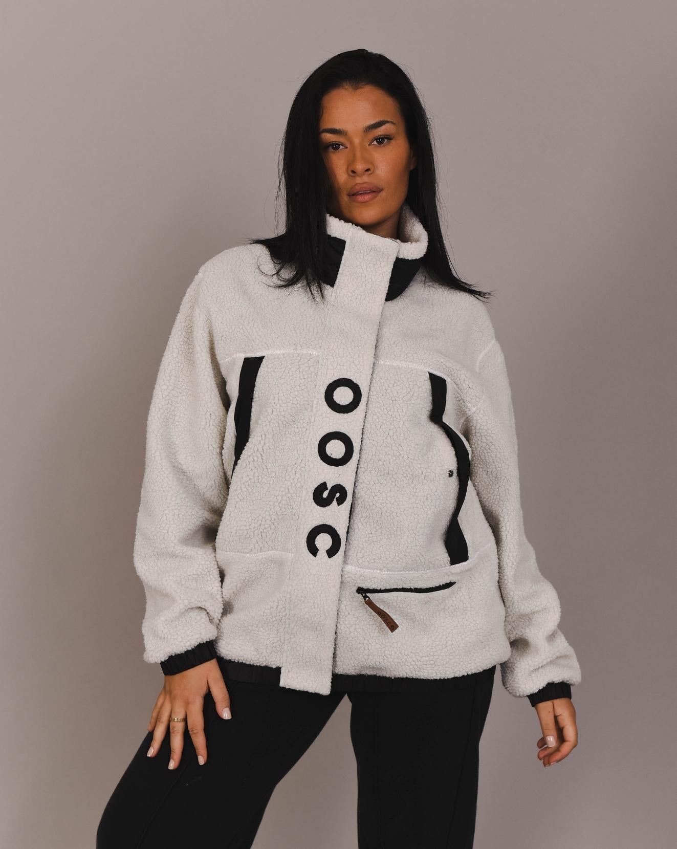 Sherpa Fleece Jacket White / Black - Women's