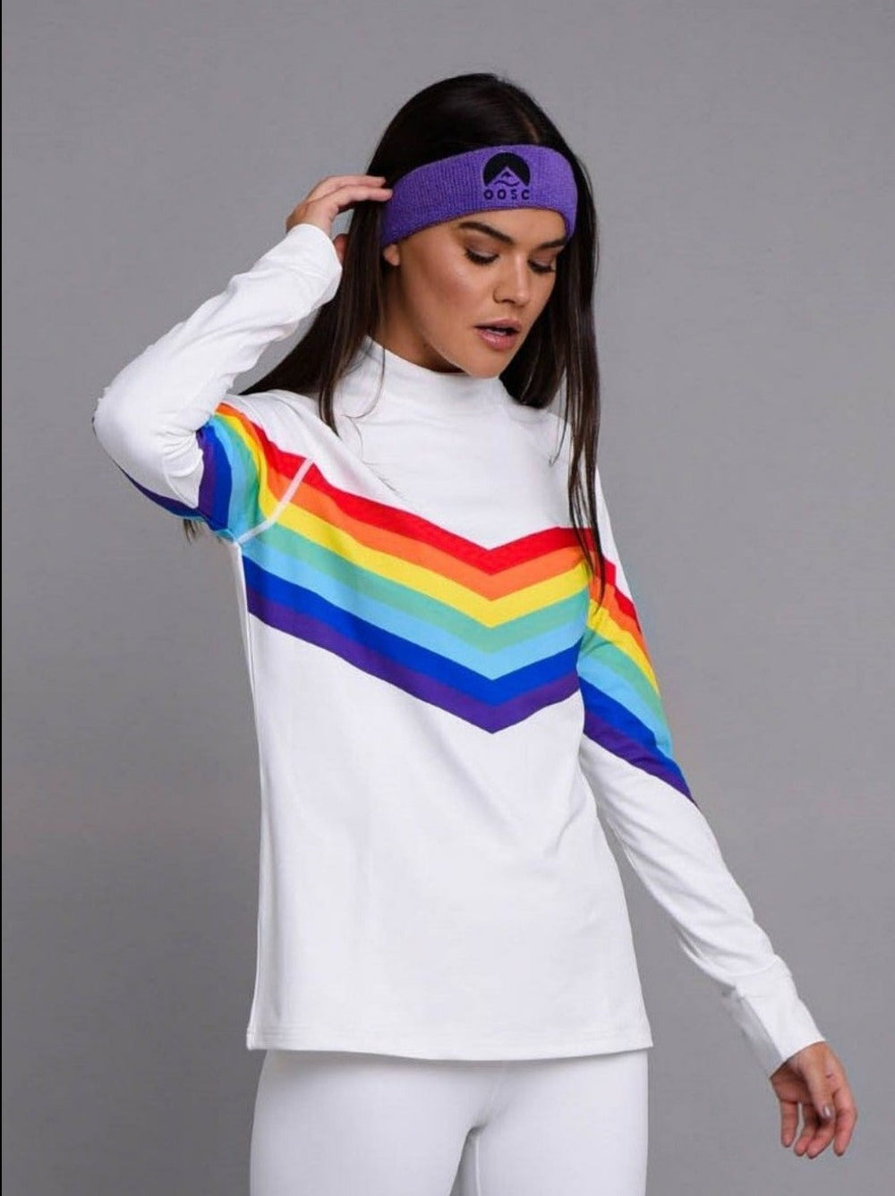 oosc womens white rainbow baselayer top
